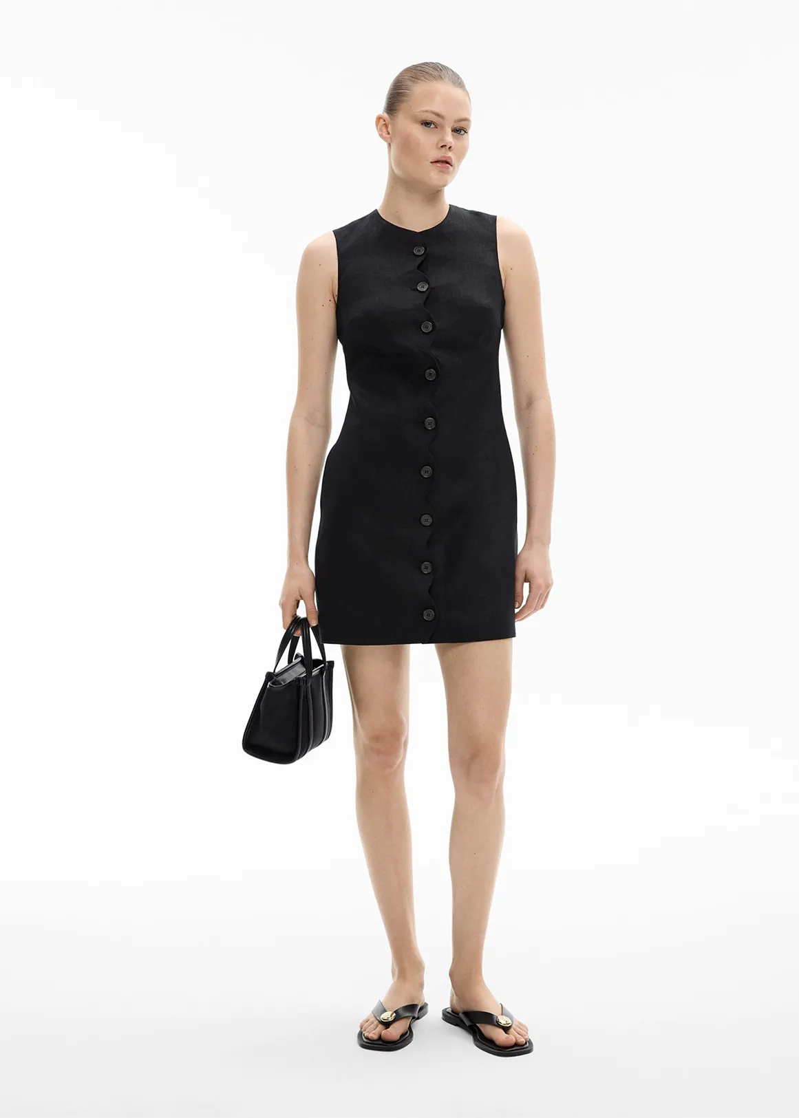 Scallop Mini Dress - BLACK