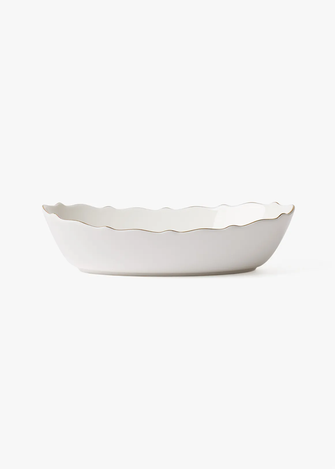 Scalloped Porcelain Oval Bowl with Metallic Gold Rim - X GOLD