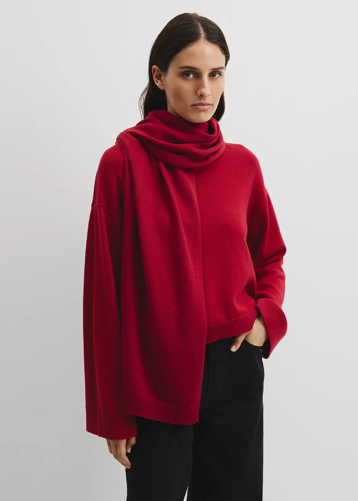 Scarf Detail Knit - DEEP RED