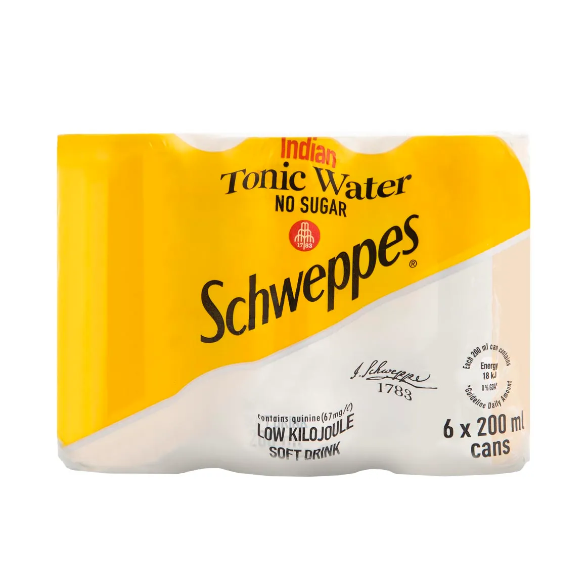 Schweppes Indian Tonic Water No Sugar Can 6 x 200 ml