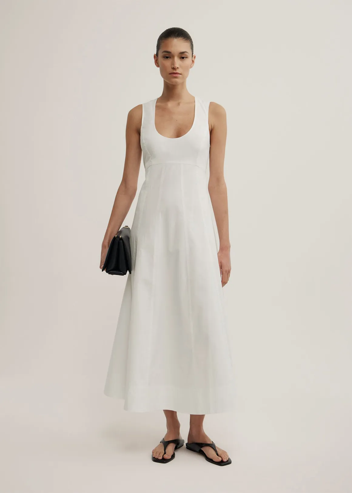 Scoop Neck Midi Dress - FRESH WHITE