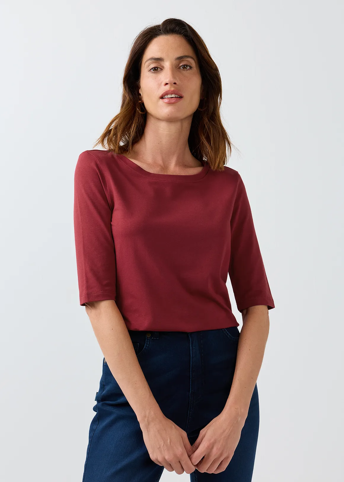Scoop Neck Modal Blend T-shirt - DARK RED