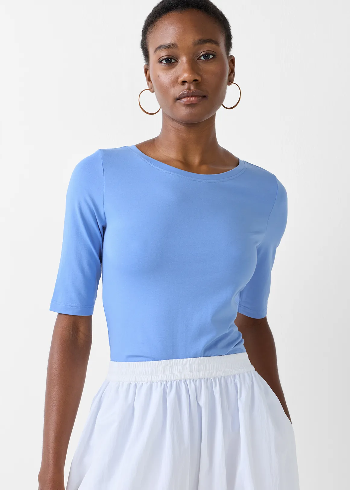 Scoop Neck Modal Blend T-shirt - MEDIUM BLUE
