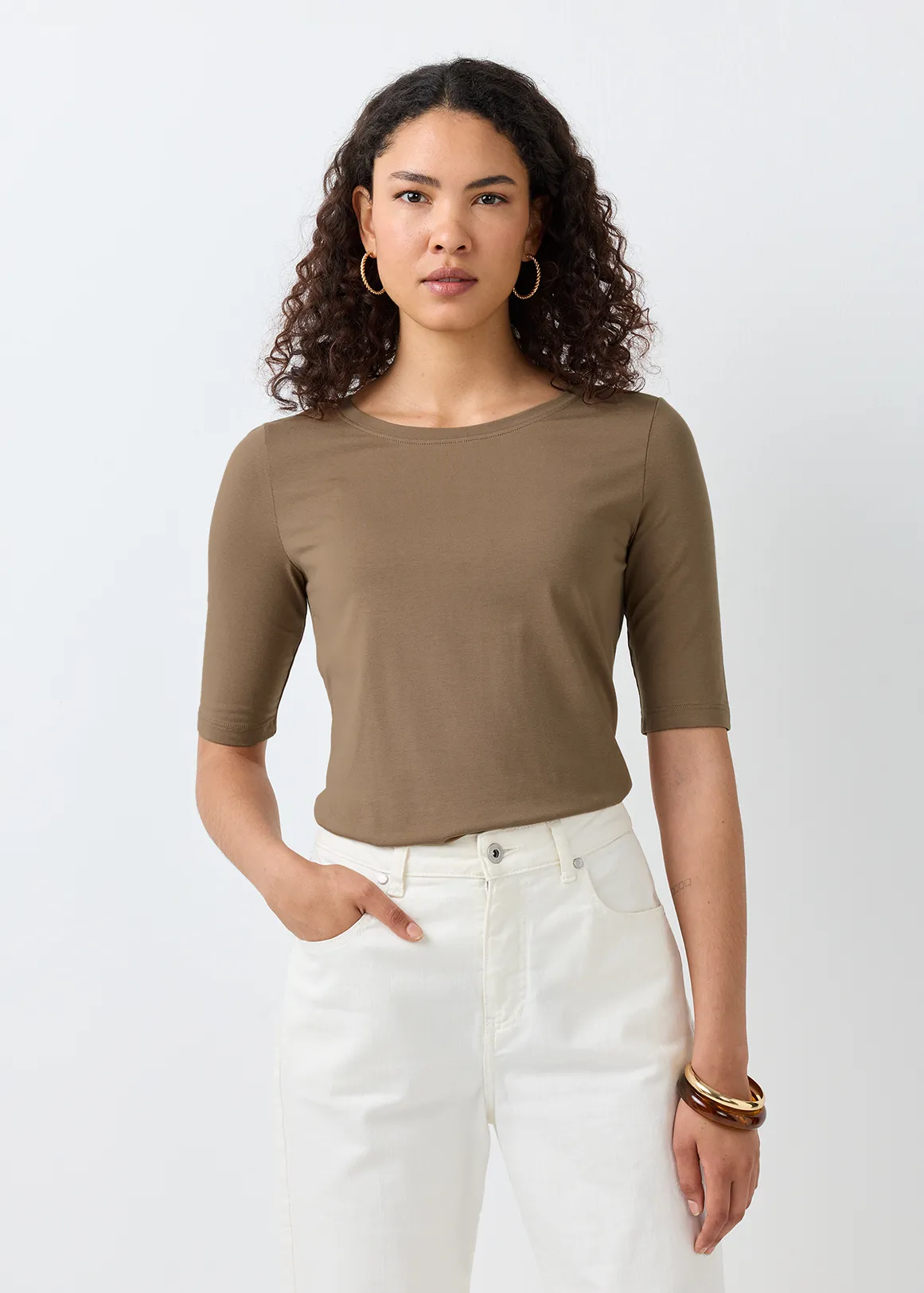 Scoop Neck Modal Blend T-shirt - MOCHA