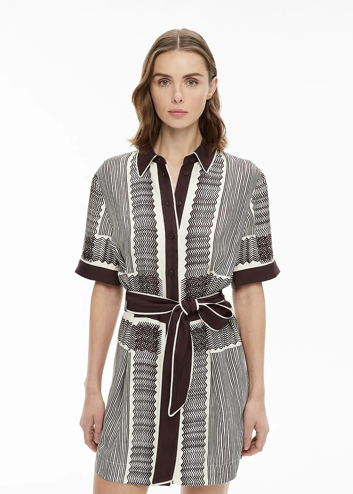 Self Tie Shirt Dress - SCARF PRINT