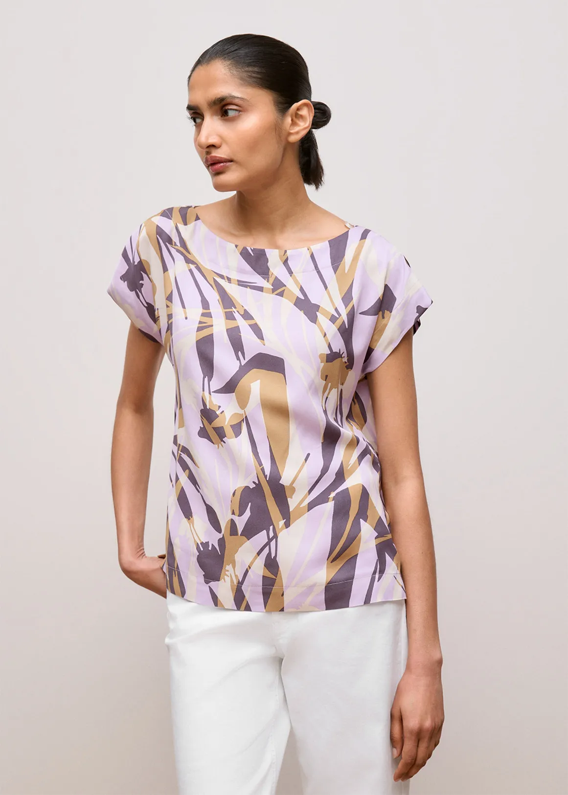 Shadow Leaf Woven Twill T-shirt - ORCHID1