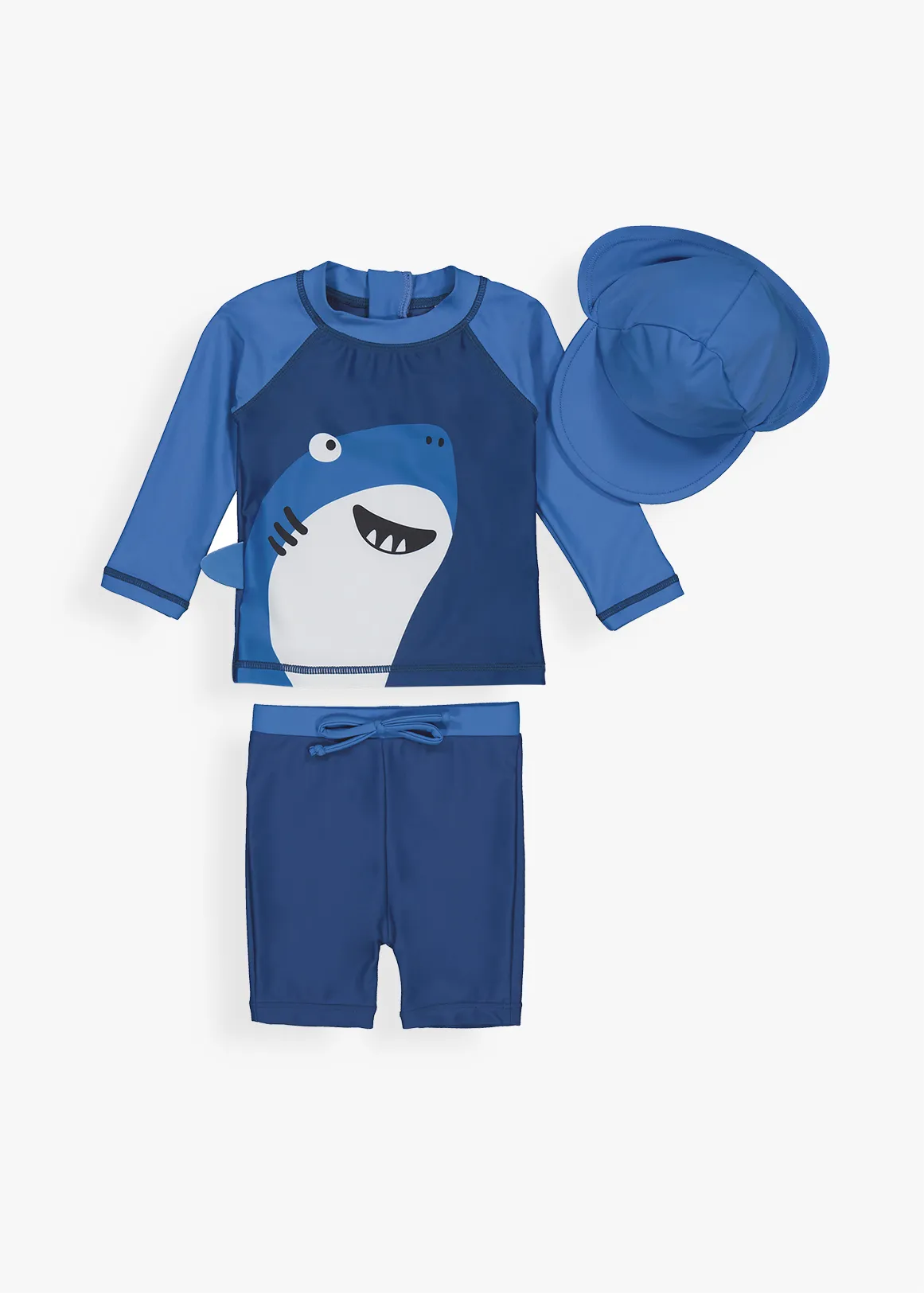 Shark Print UV Swimsuit Set 3 Piece - X BLUE