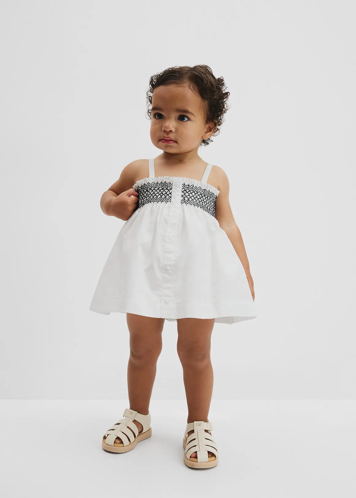 Shirred Romper Dress - MARSHMALLOW