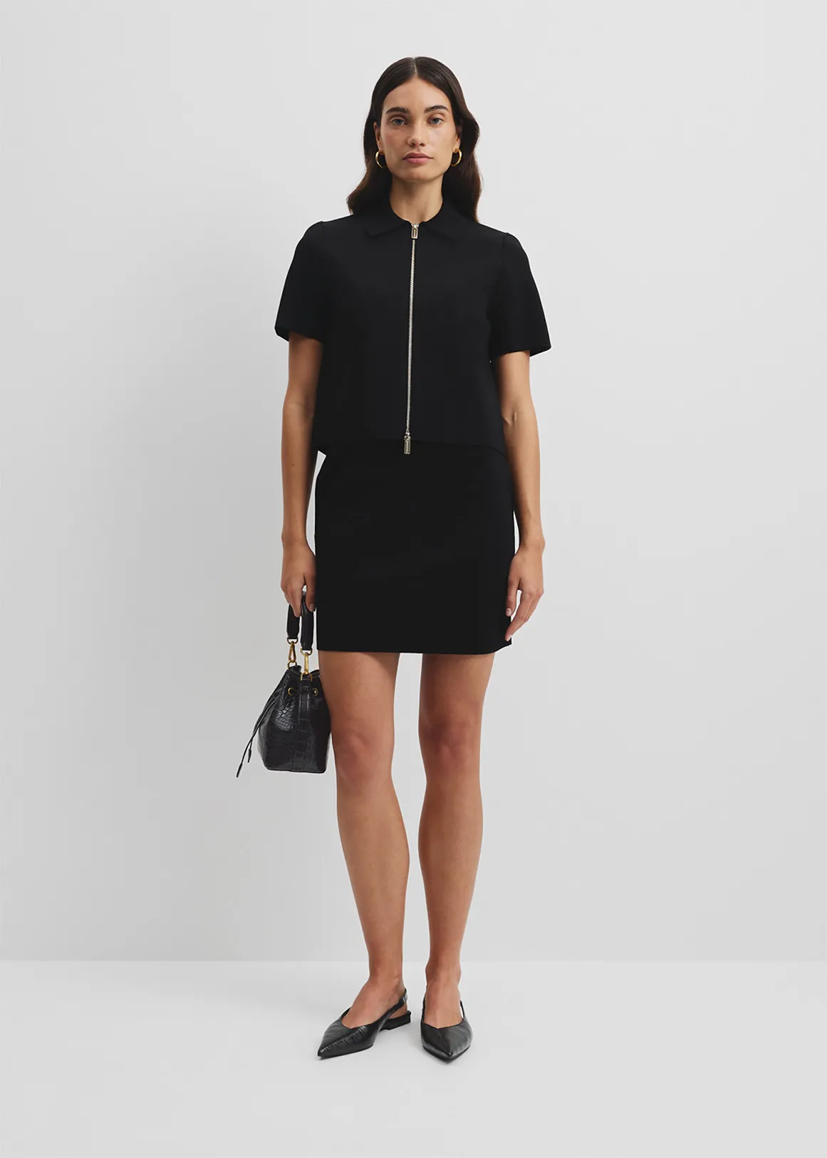 Short Sleeve Compact Zip Knit - BLACK