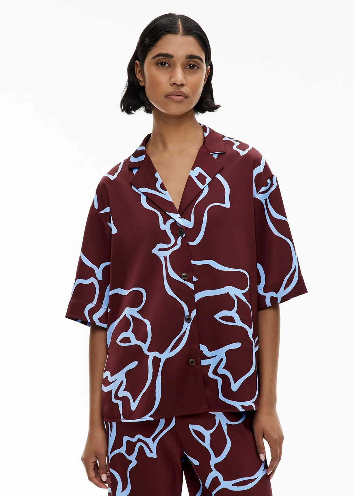 Short Sleeve Satin Shirt - BORDEAUX PRINT