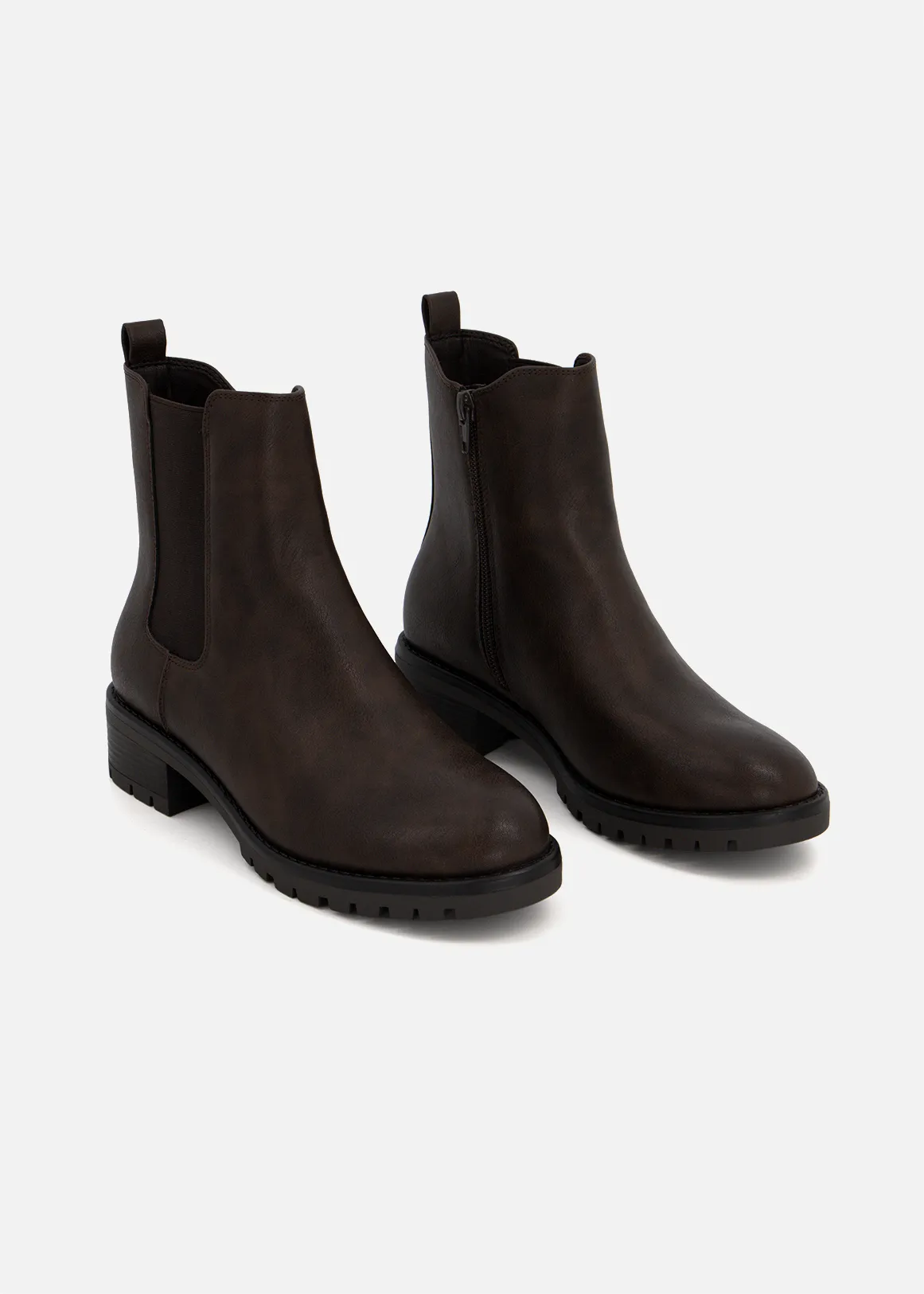 Side Zip Chelsea Boots - BROWN