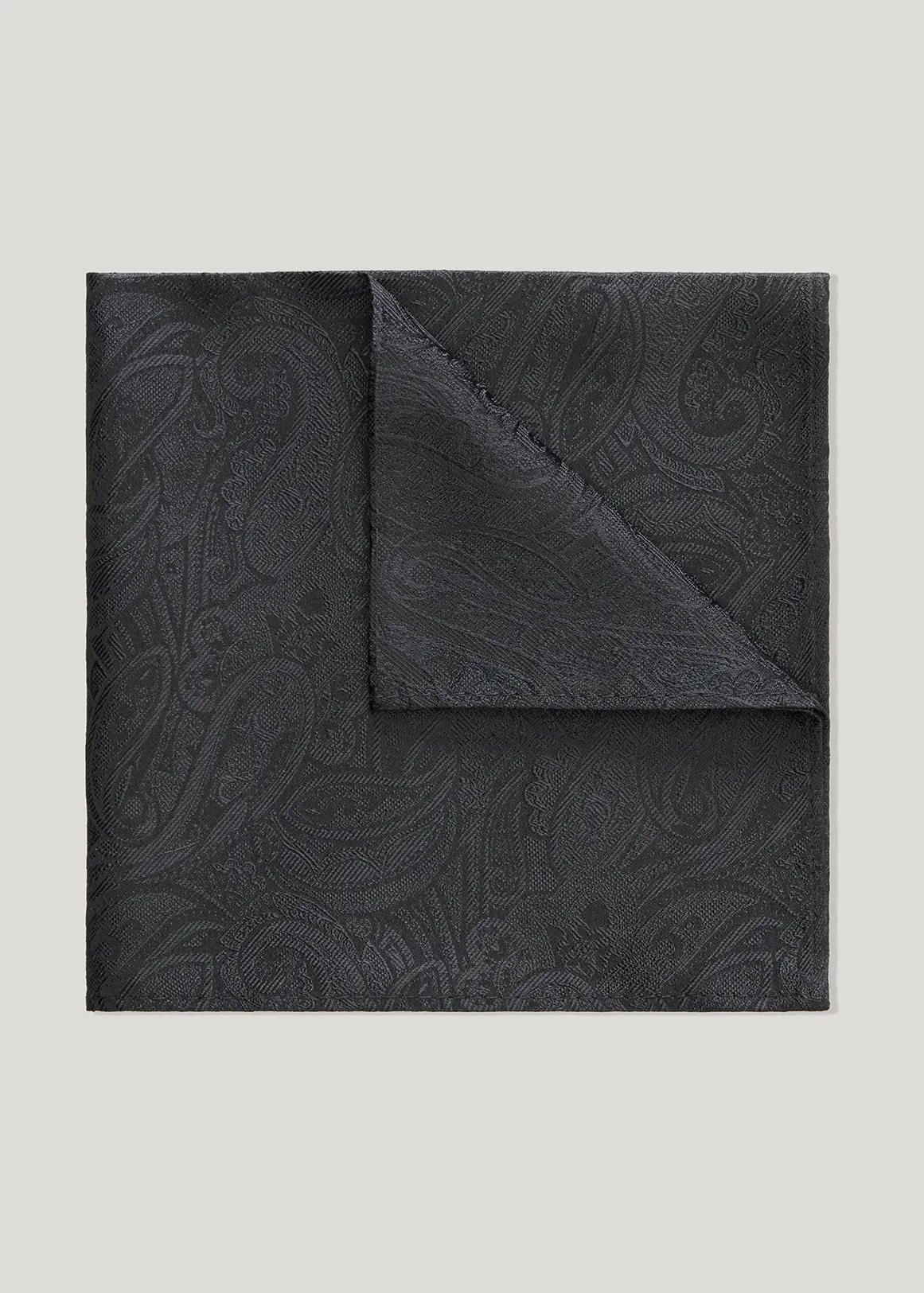 Silk Paisley Jacquard Pocket Square - BLACK