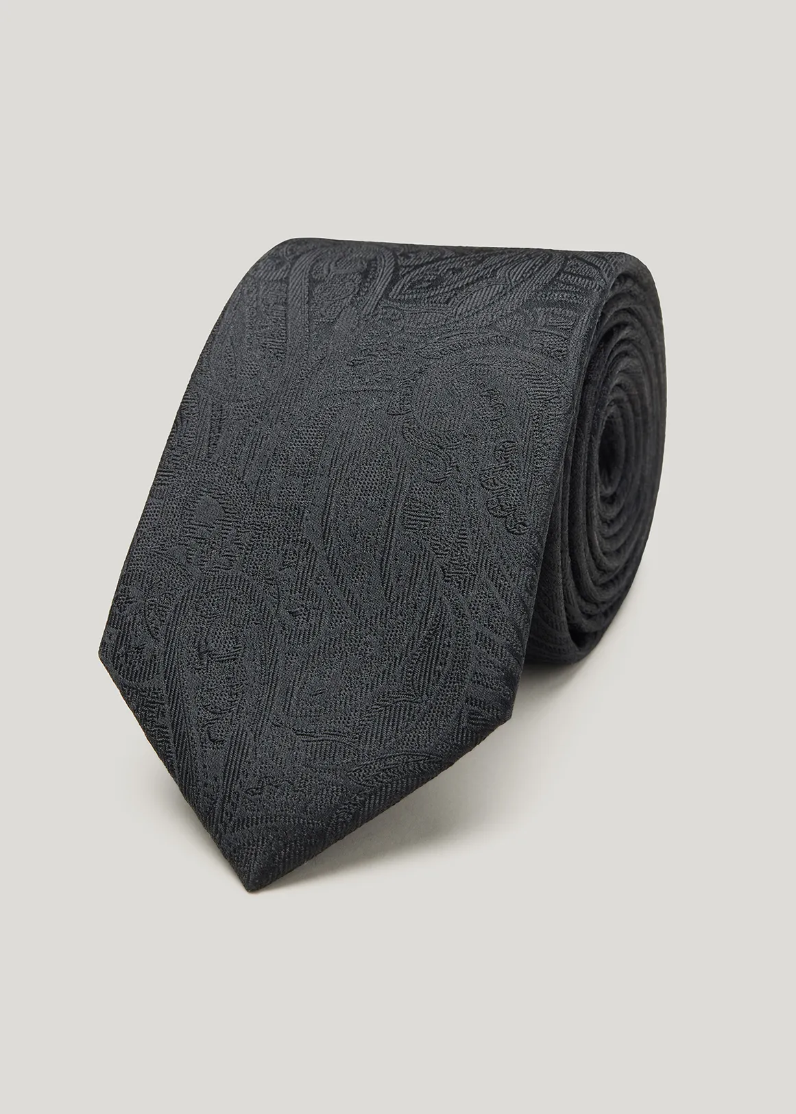 Silk Paisley Jacquard Tie - BLACK