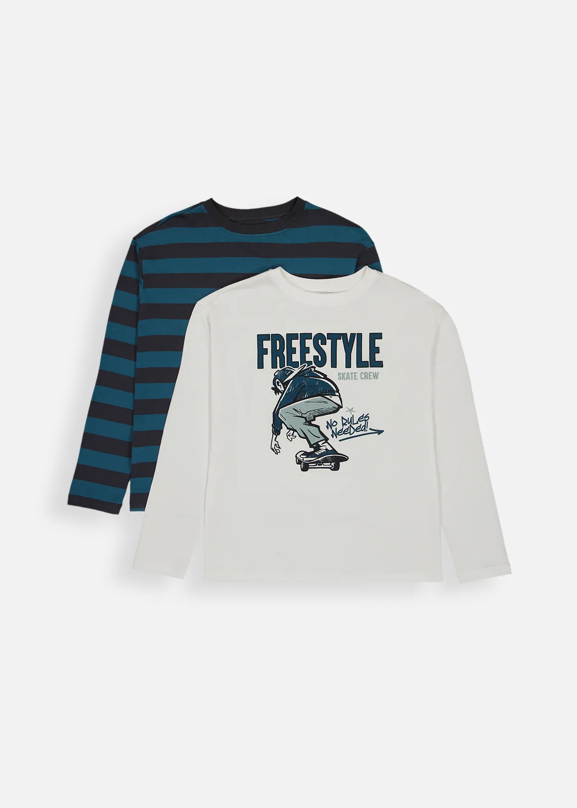 Skater Graphic & Stripe Cotton T-shirts 2 Pack - X WHITE
