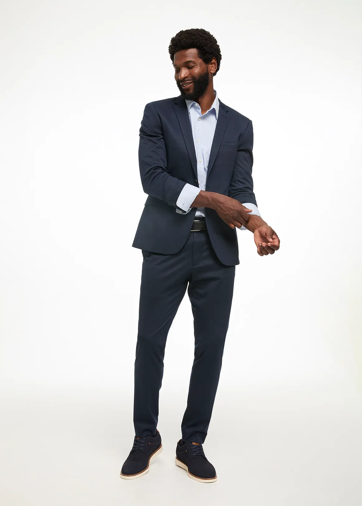 Skinny Viscose Blend Knit Suit Trousers - NAVY