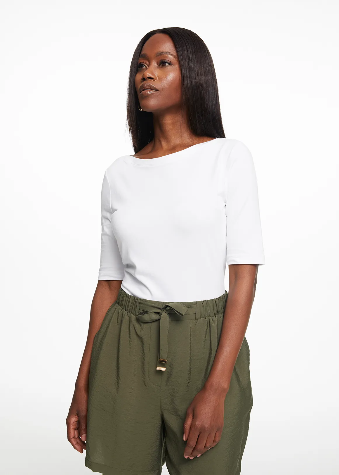 Slash Neck Modal Blend T-shirt - WHITE