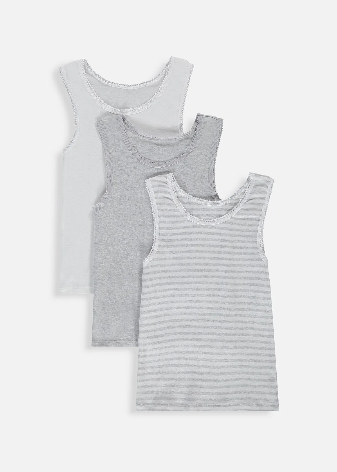 Sleeveless Cotton Vests 3 Pack - GREY