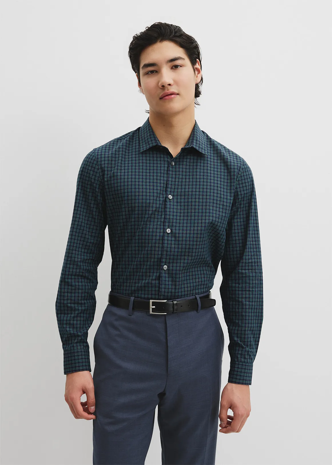 Slim Fit Cotton Check Shirt - NAVY MULTI