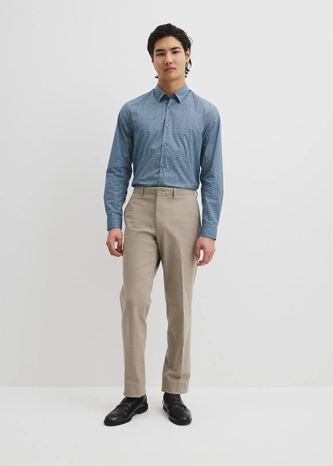 Slim Fit Cotton Leaf Print Shirt - BLUE