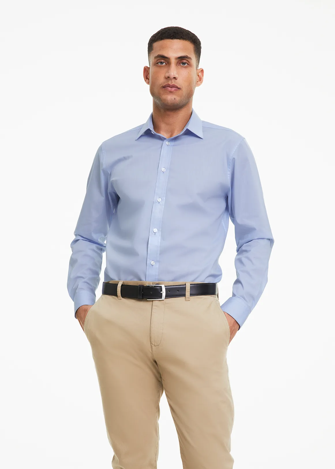 Slim Fit Cotton Rich Plain Shirt - LIGHT BLUE