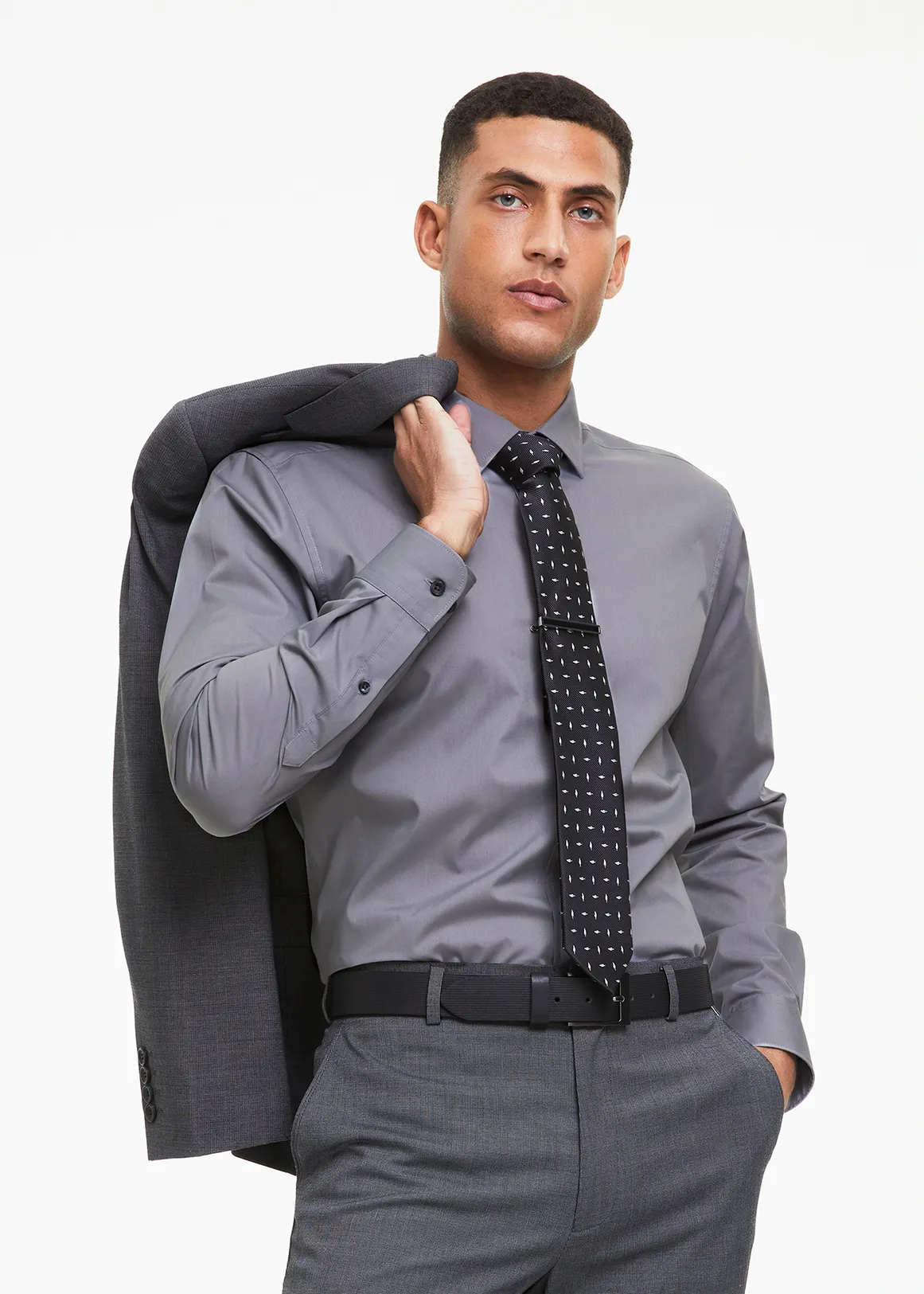 Slim Fit Cotton Rich Plain Shirt - SILVER