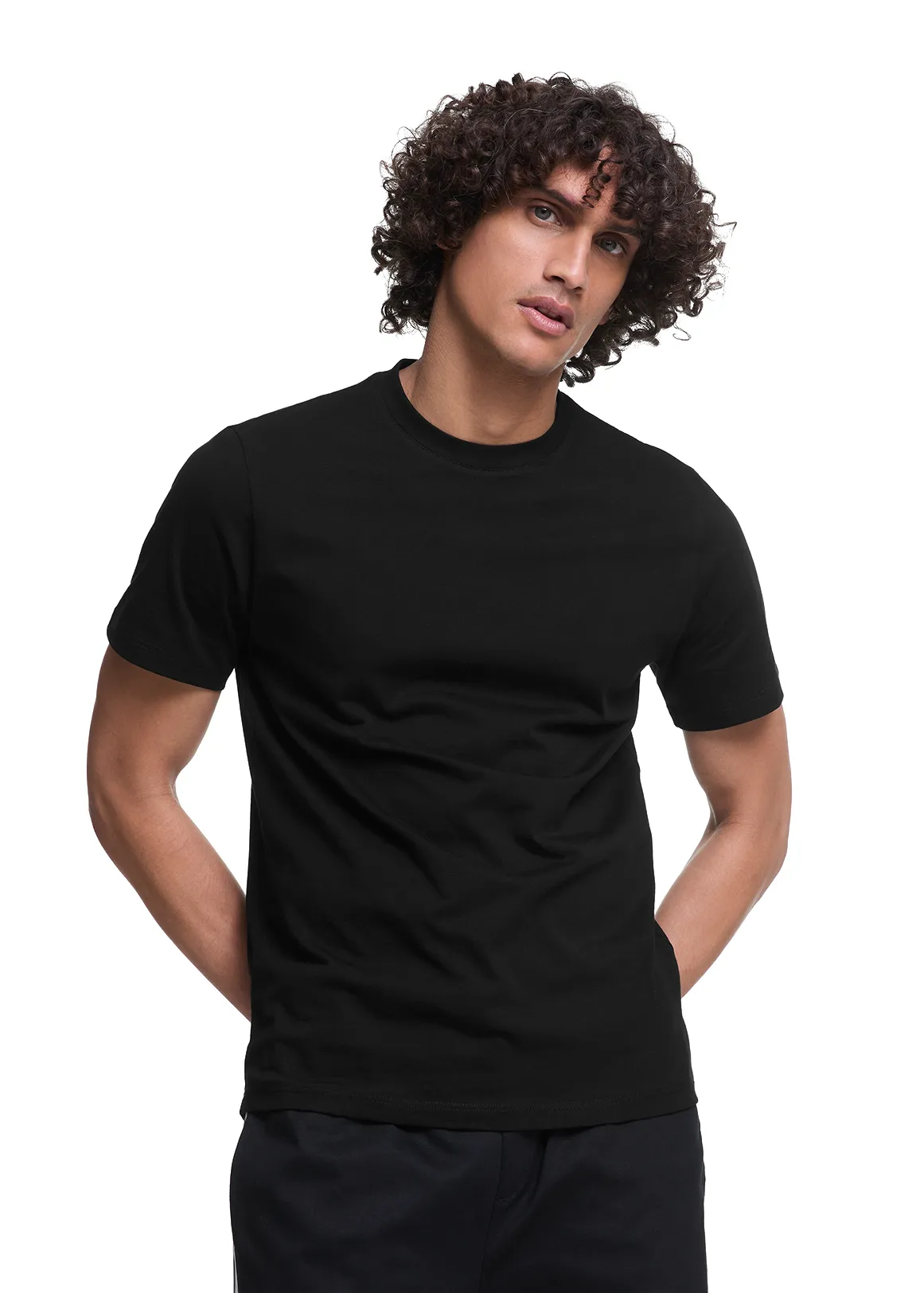 Slim Fit Crew Neck Cotton T-shirt - BLACK