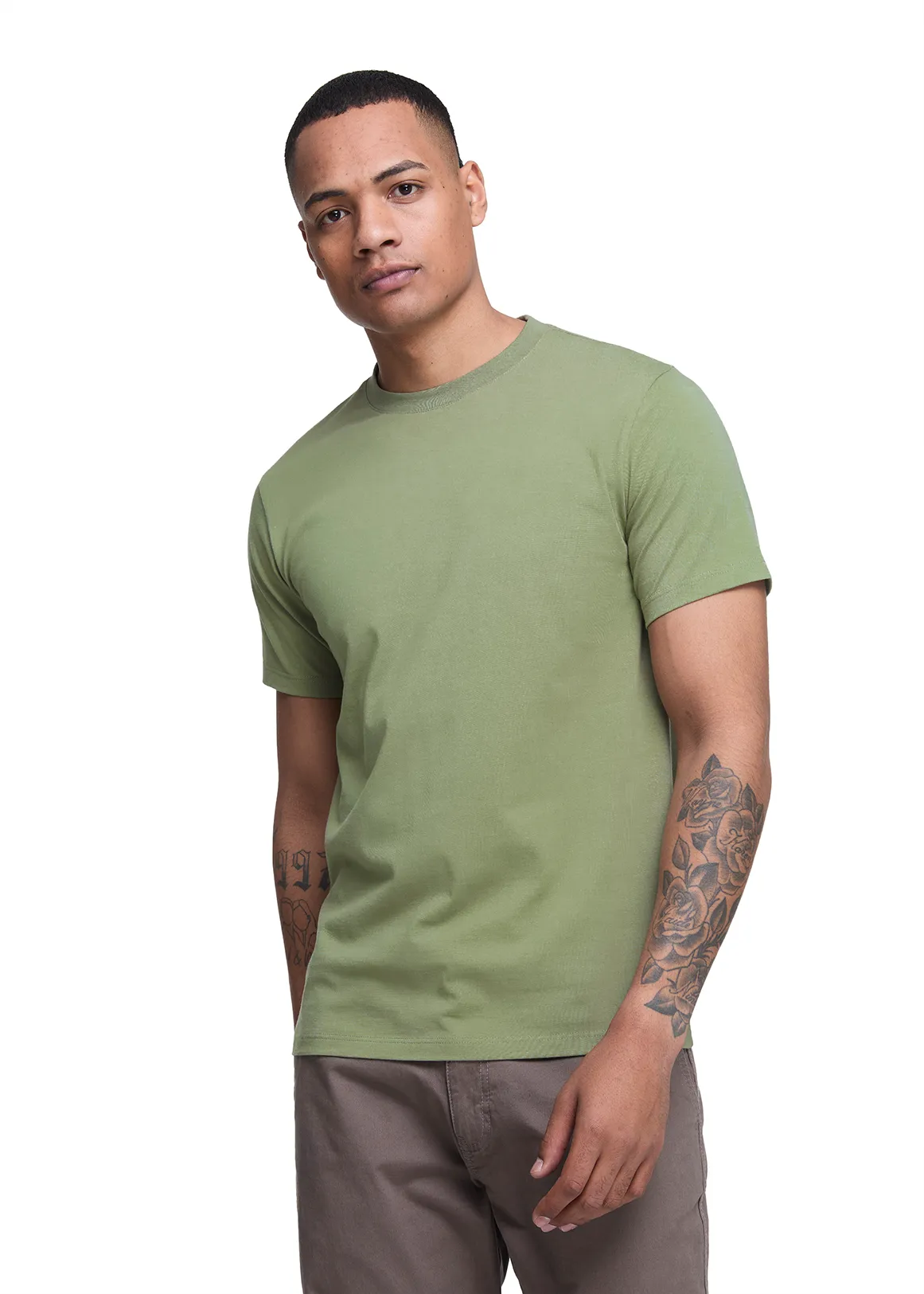 Slim Fit Crew Neck Cotton T-shirt - GREEN