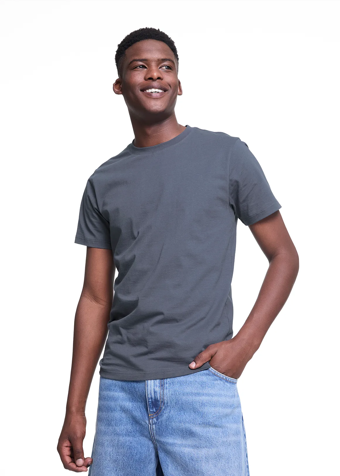 Slim Fit Crew Neck Cotton T-shirt - INDIGO