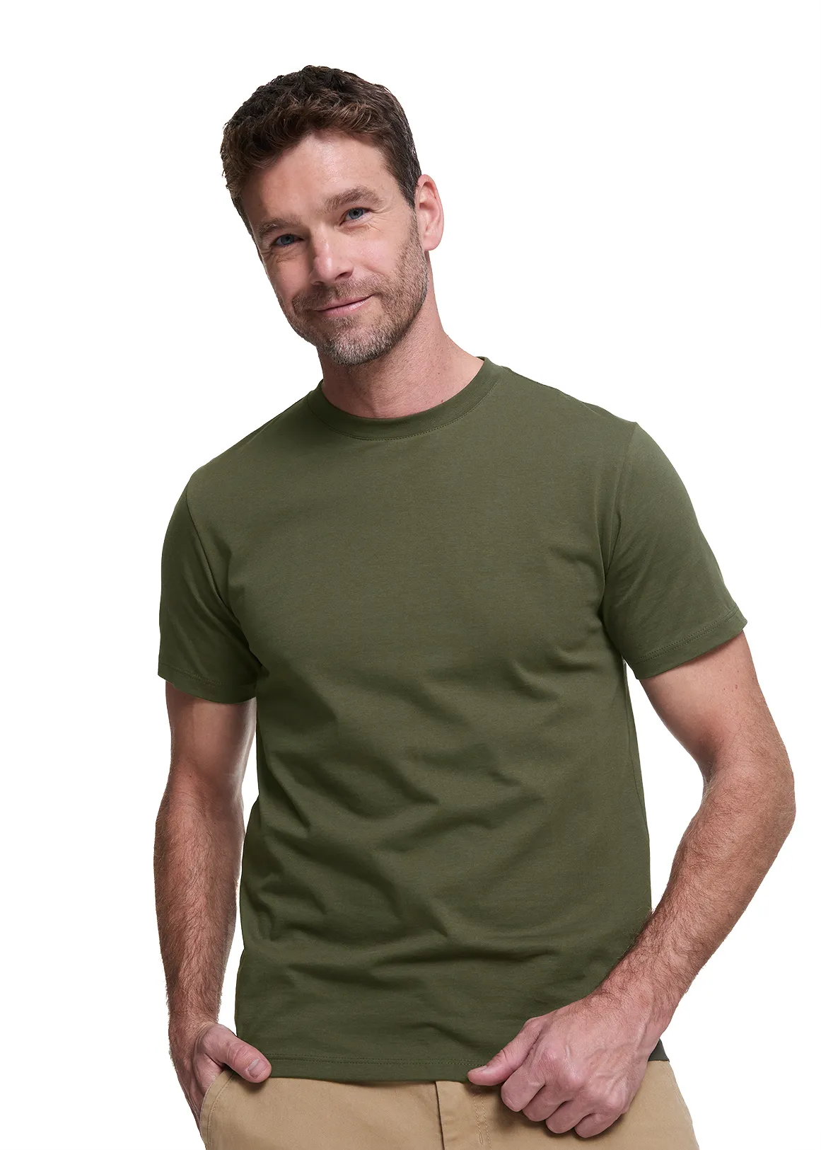 Slim Fit Crew Neck Cotton T-shirt - KHAKI