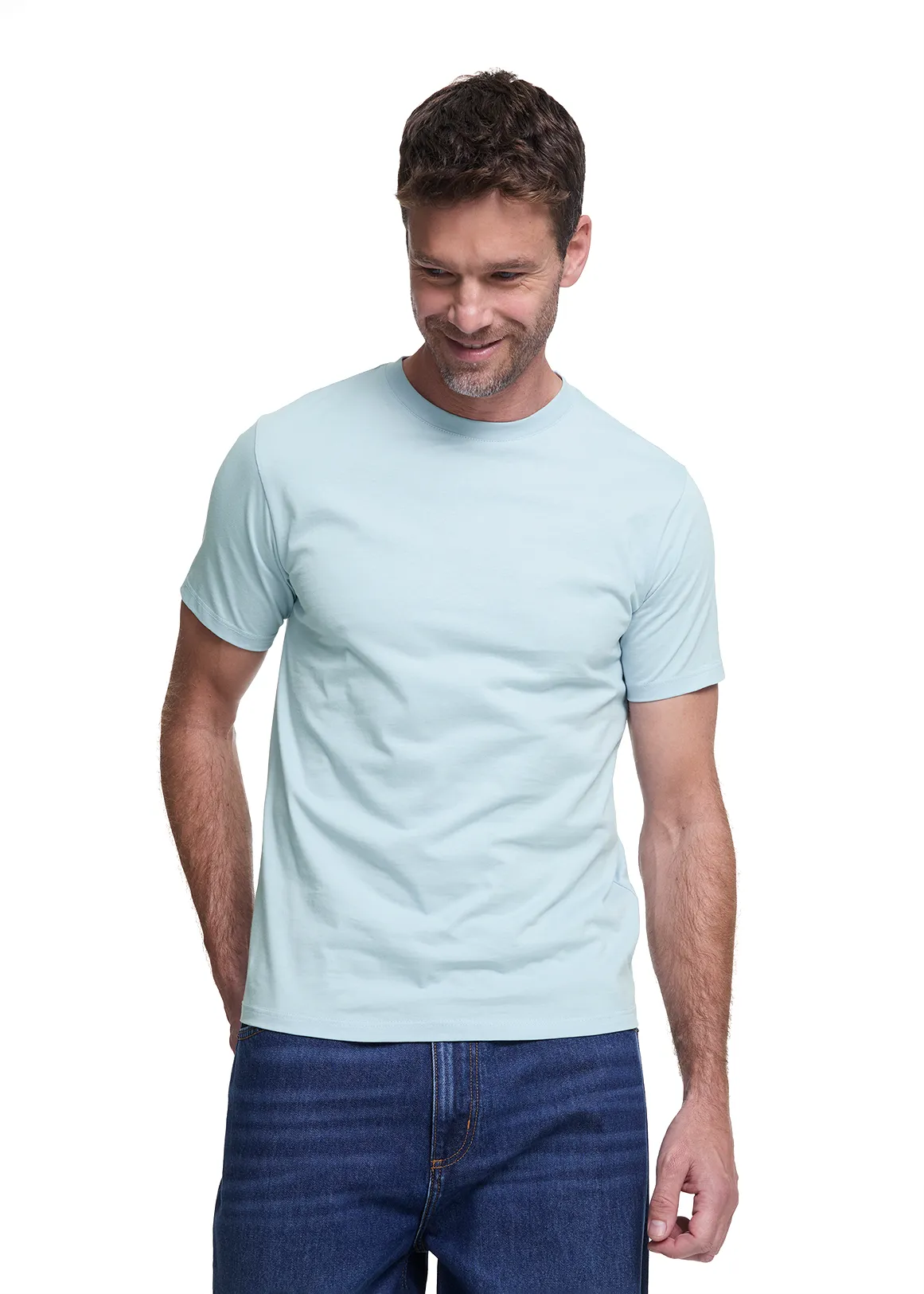 Slim Fit Crew Neck Cotton T-shirt - LIGHT BLUE