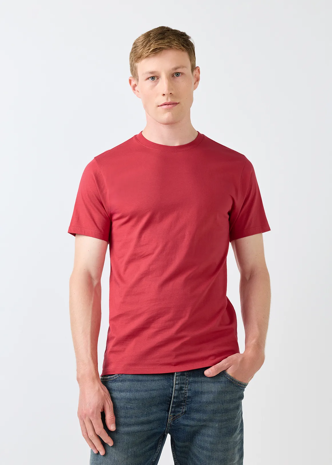 Slim Fit Crew Neck Cotton T-shirt - MEDIUM RED