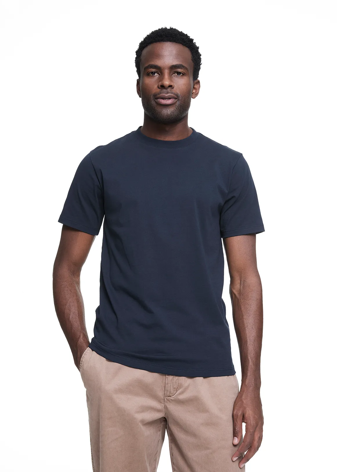 Slim Fit Crew Neck Cotton T-shirt - NAVY