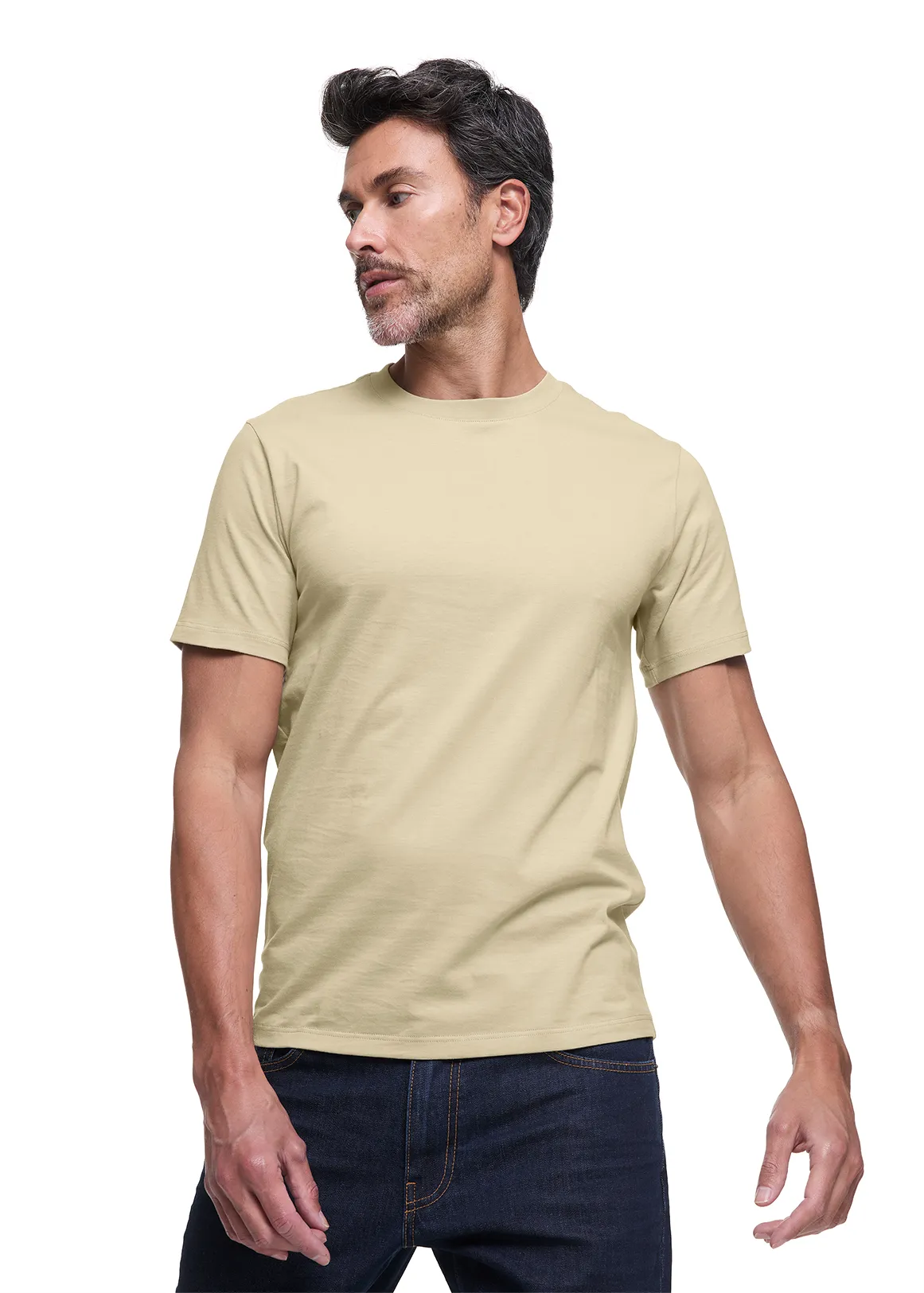 Slim Fit Crew Neck Cotton T-shirt - STONE