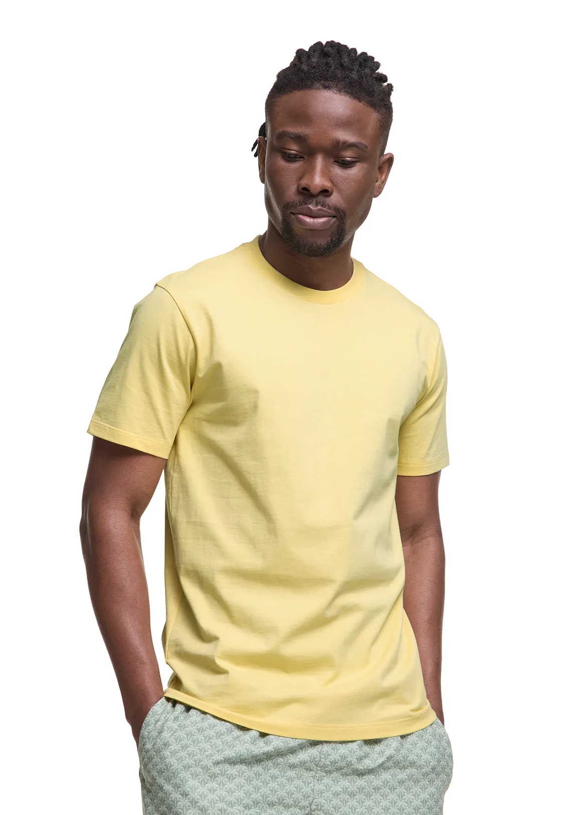 Slim Fit Crew Neck Cotton T-shirt - YELLOW