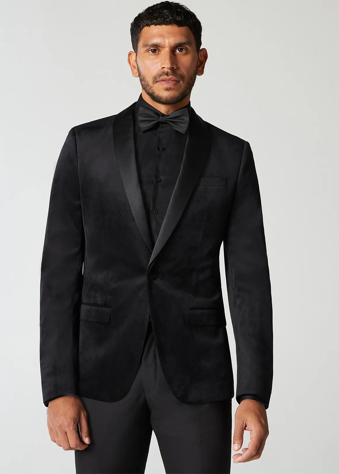 Slim Fit Detachable Shawl Collar Velvet Tuxedo Jacket - BLACK