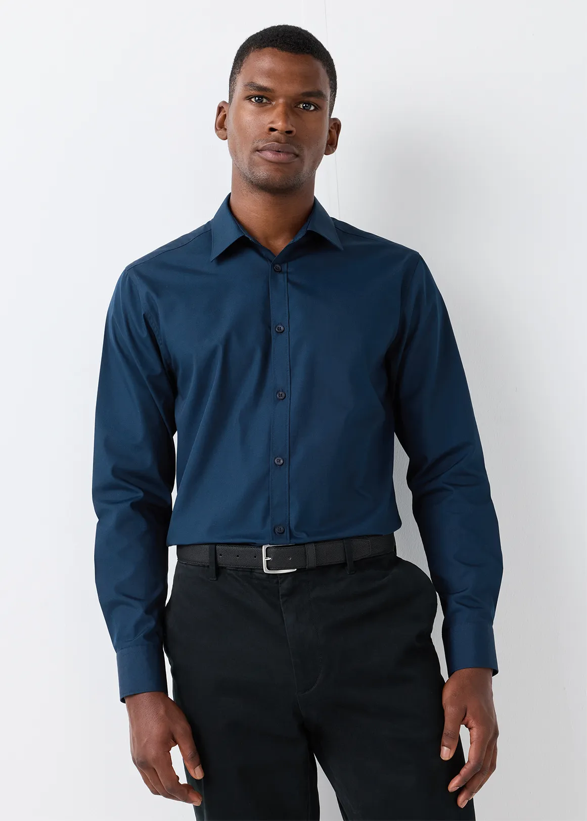 Slim Fit Easy Care Cotton Blend Colour Shirt - NAVY