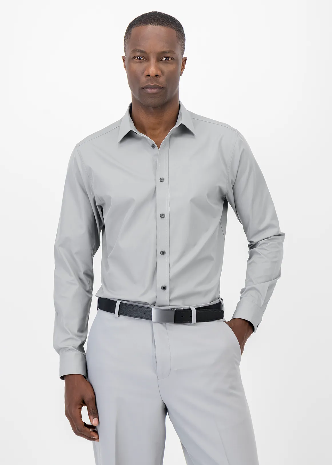 Slim Fit Easy Care Cotton Blend Colour Shirt - SILVER