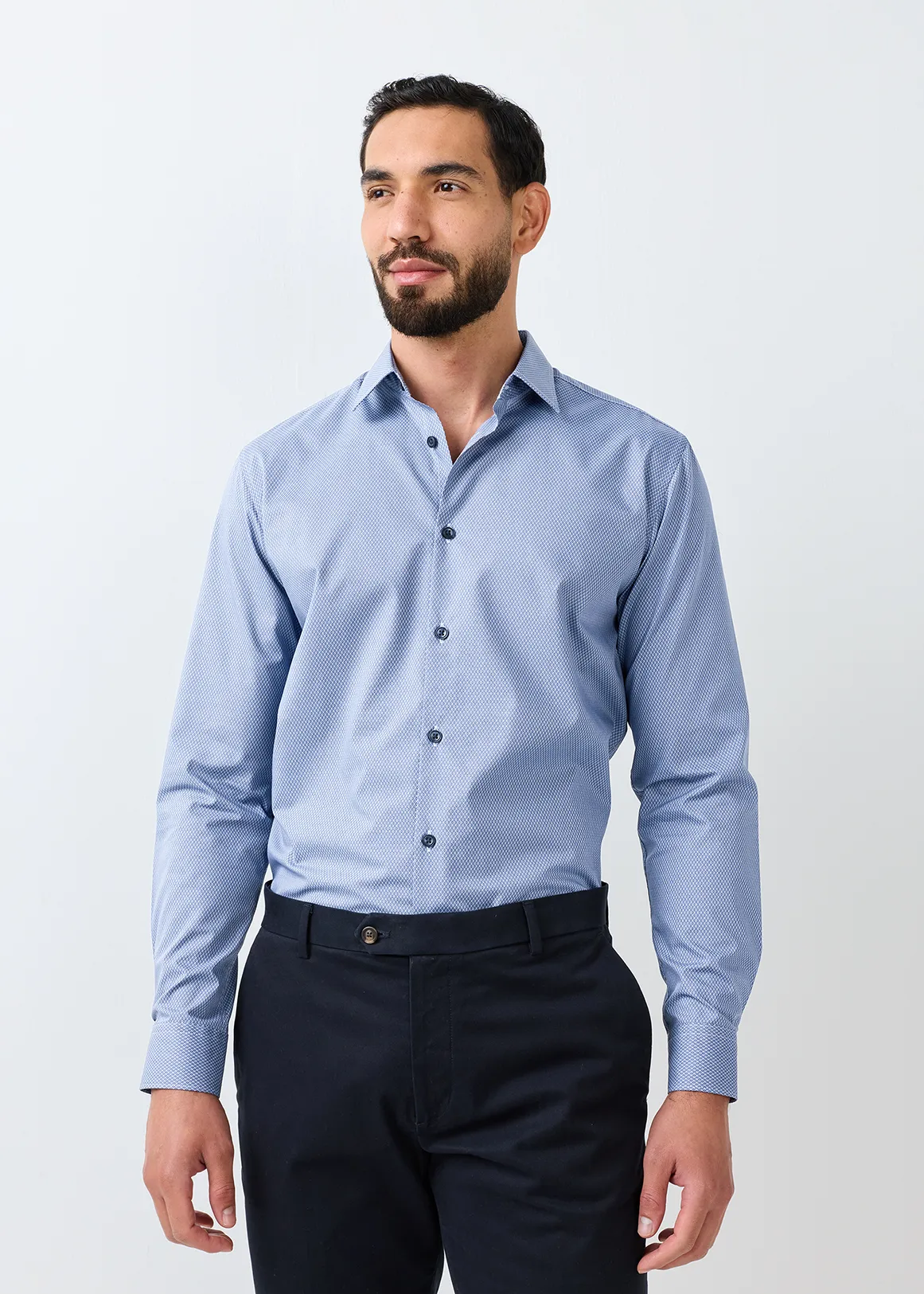 Slim Fit Easy Care Cotton Blend Plain Blue Shirt