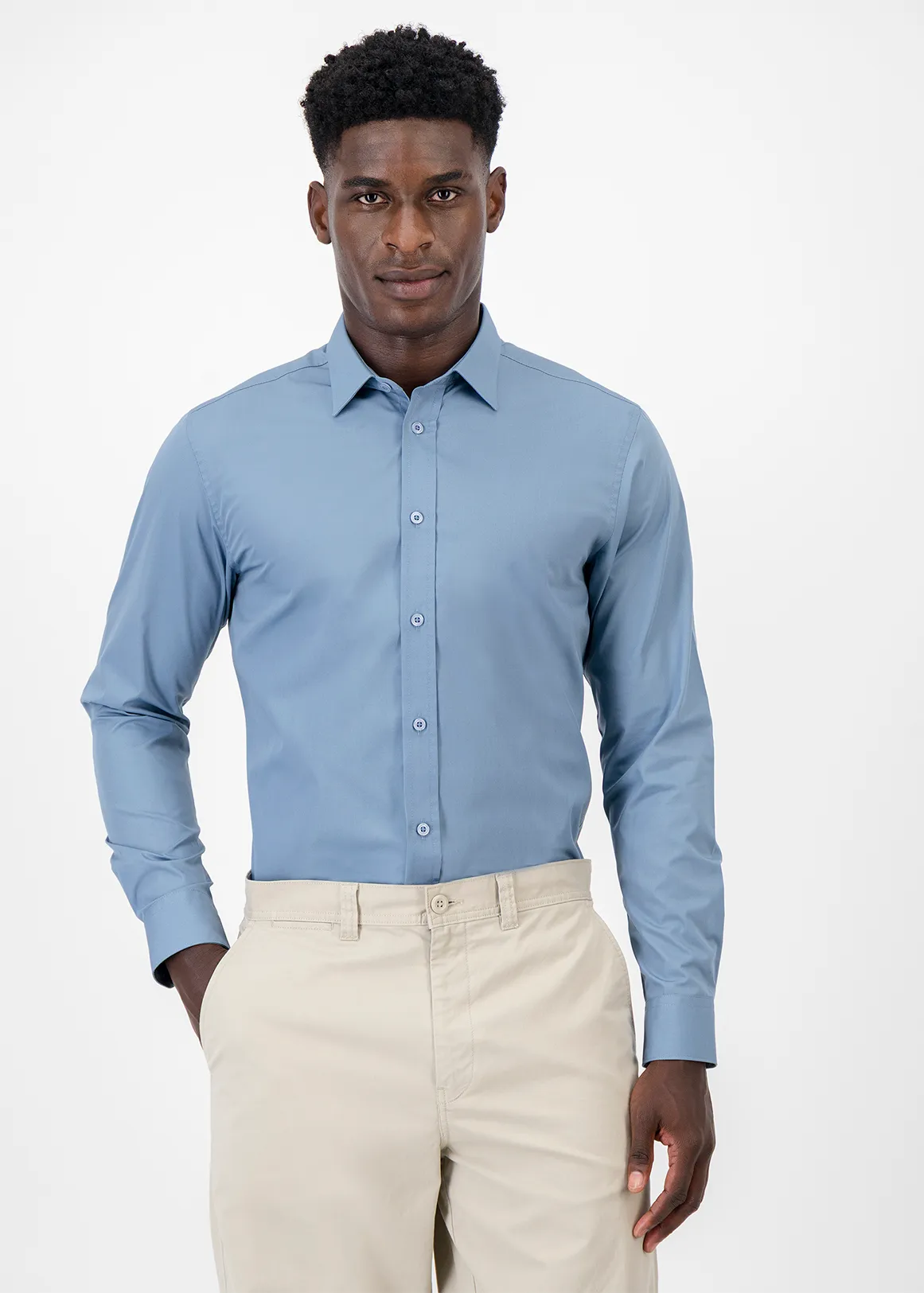 Slim Fit Easy Care Cotton Blend Shirt - BLUE