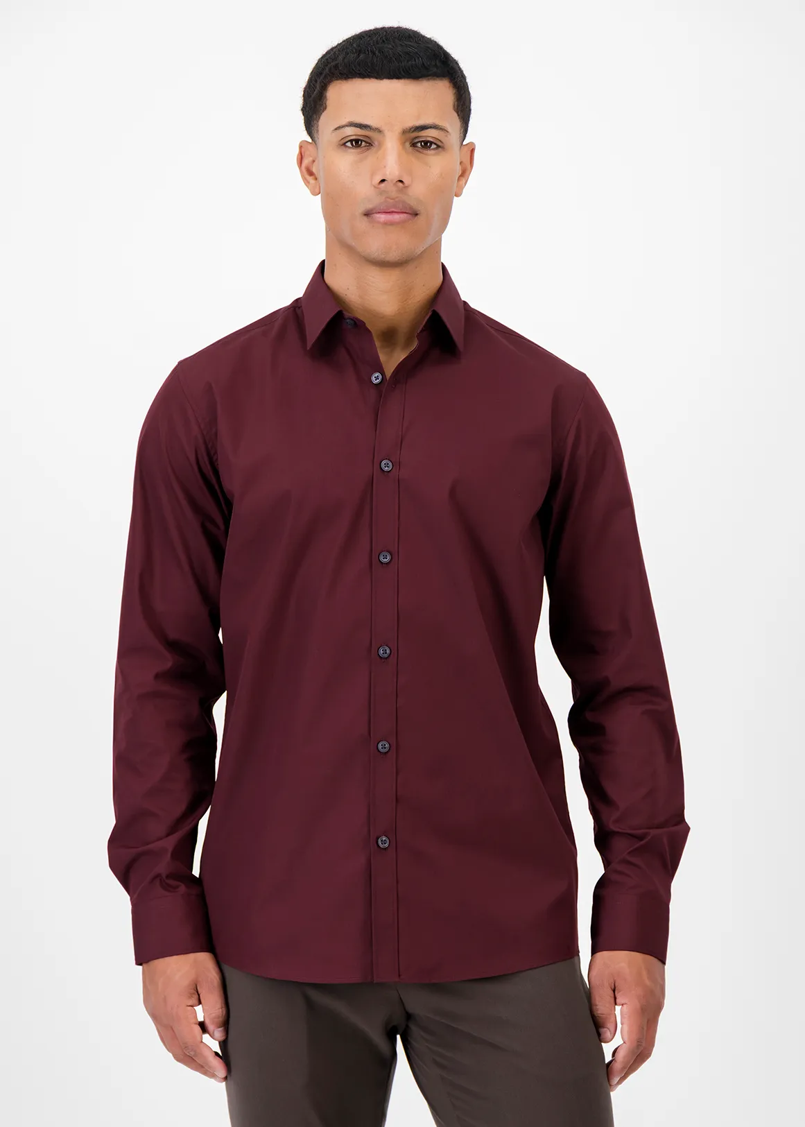 Slim Fit Easy Care Cotton Blend Shirt - BURGUNDY