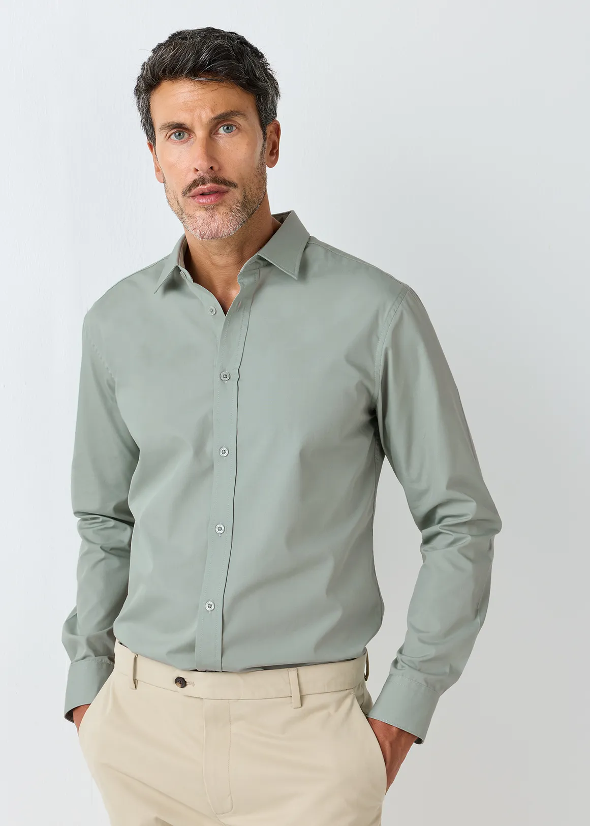 Slim Fit Easy Care Cotton Blend Shirt - GREEN