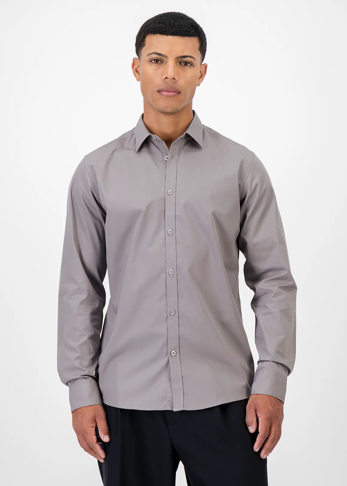 Slim Fit Easy Care Cotton Blend Shirt - GREY