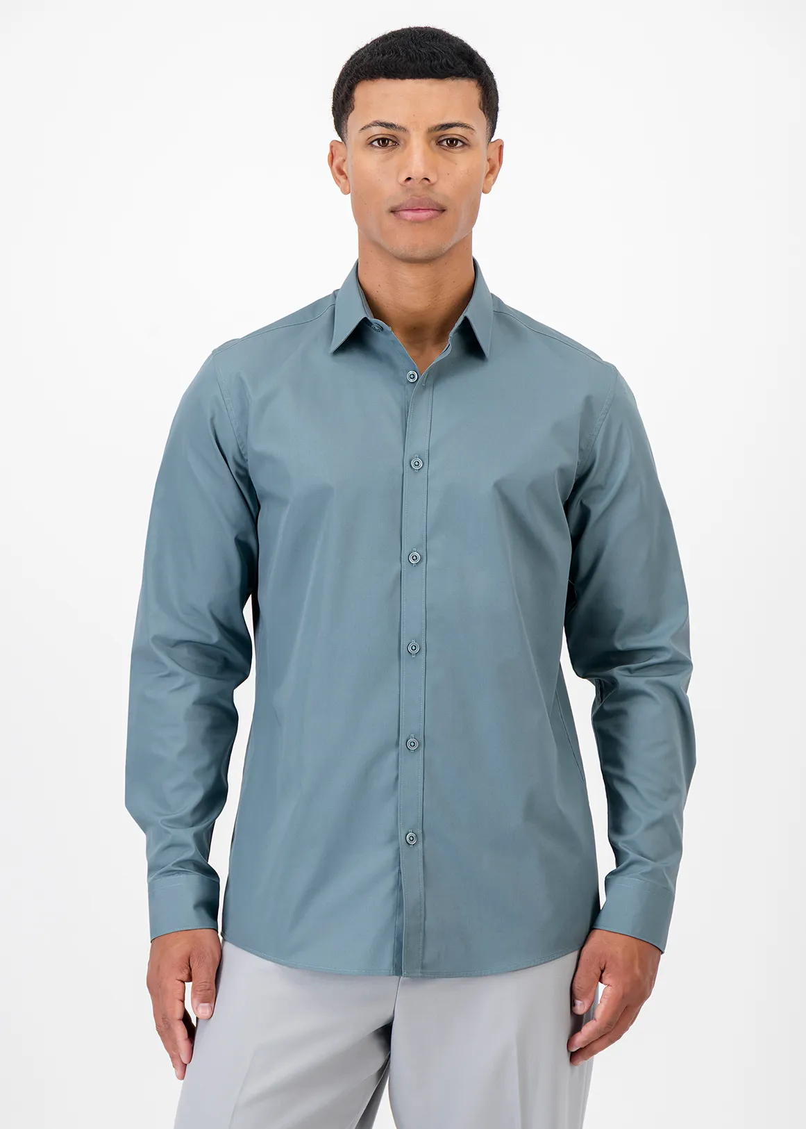 Slim Fit Easy Care Cotton Blend Shirt - TURQ
