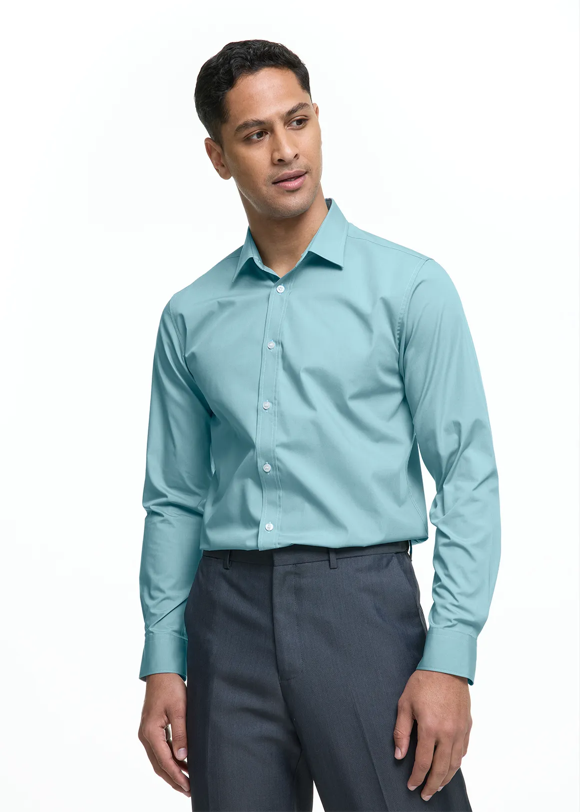 Slim Fit Easy Care Plain Shirt - AQUA