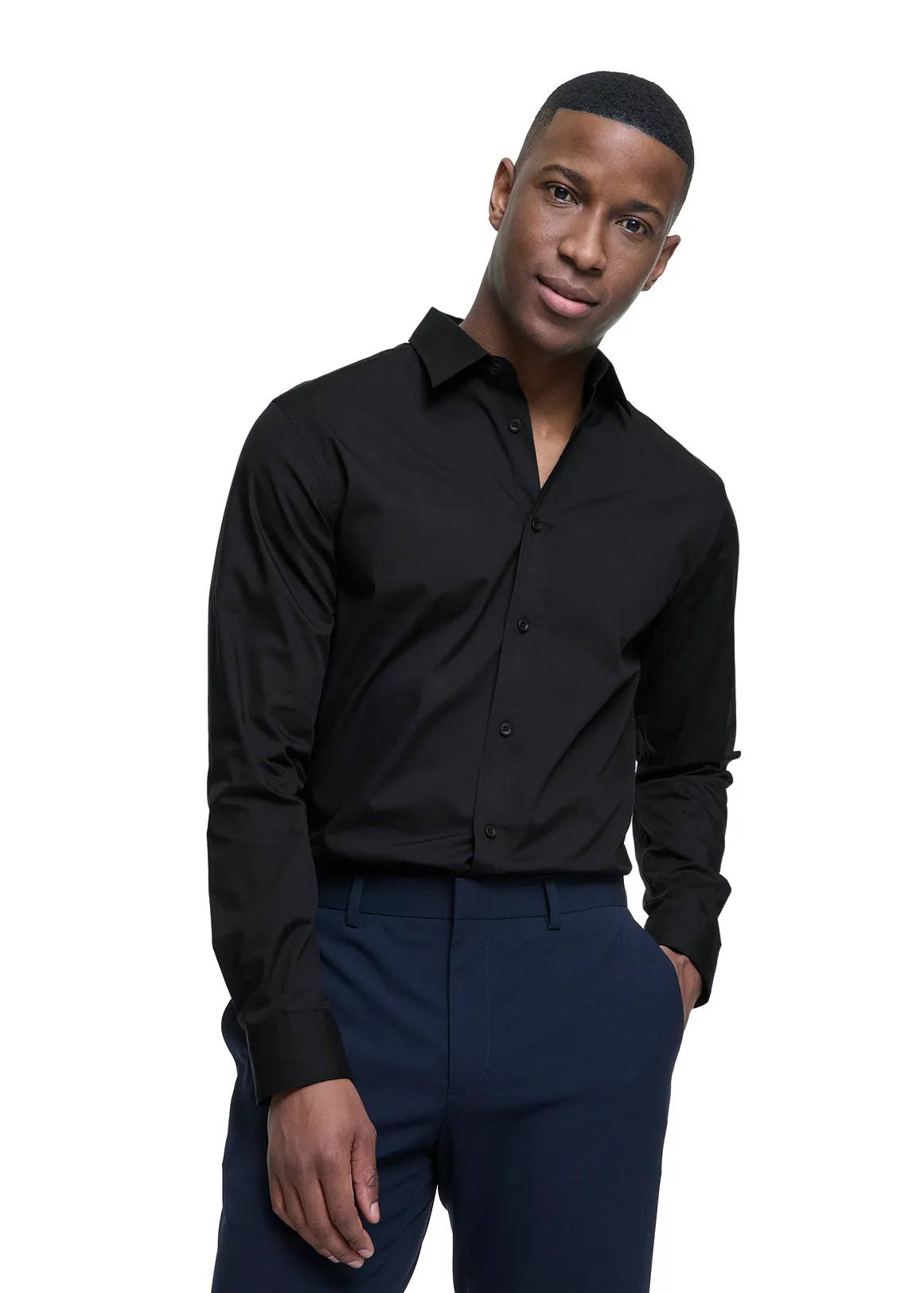 Slim Fit Easy Care Plain Shirt - BLACK