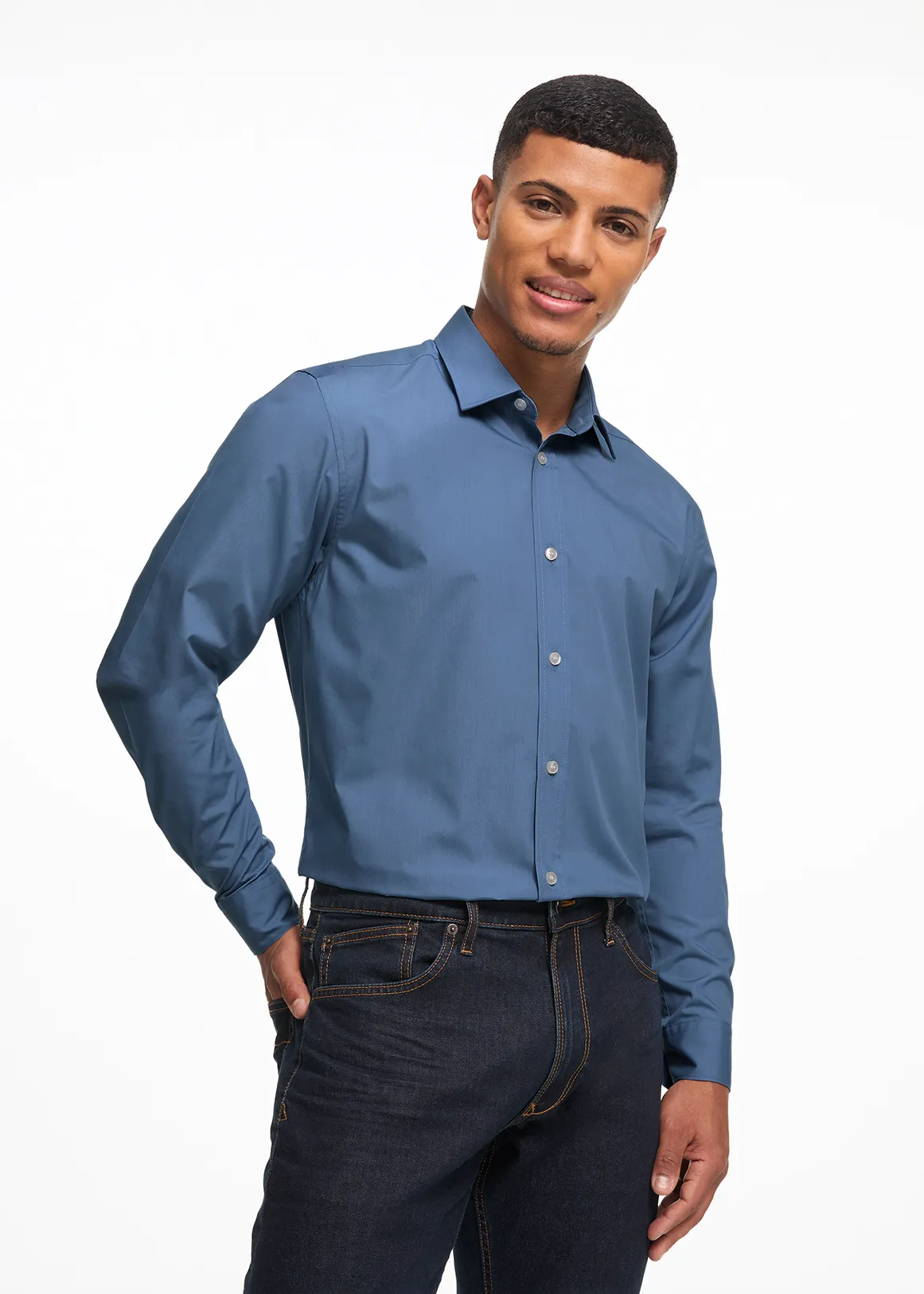 Slim Fit Easy Care Plain Shirt - BLUE