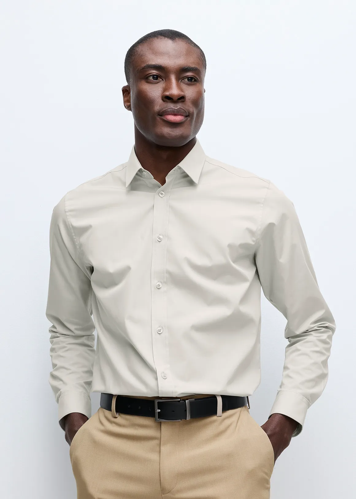 Slim Fit Easy Care Plain Shirt - NATURAL