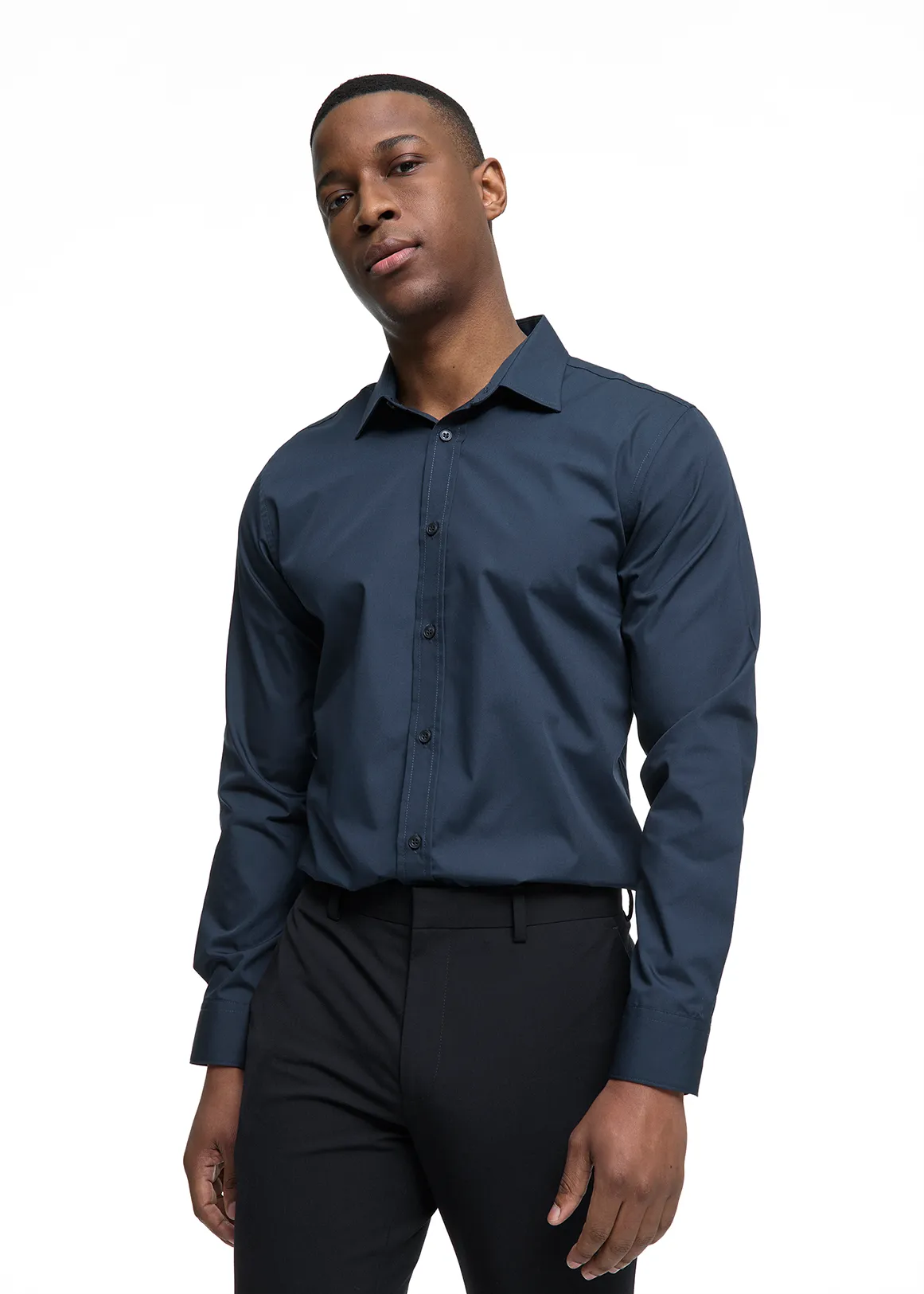Slim Fit Easy Care Plain Shirt - NAVY