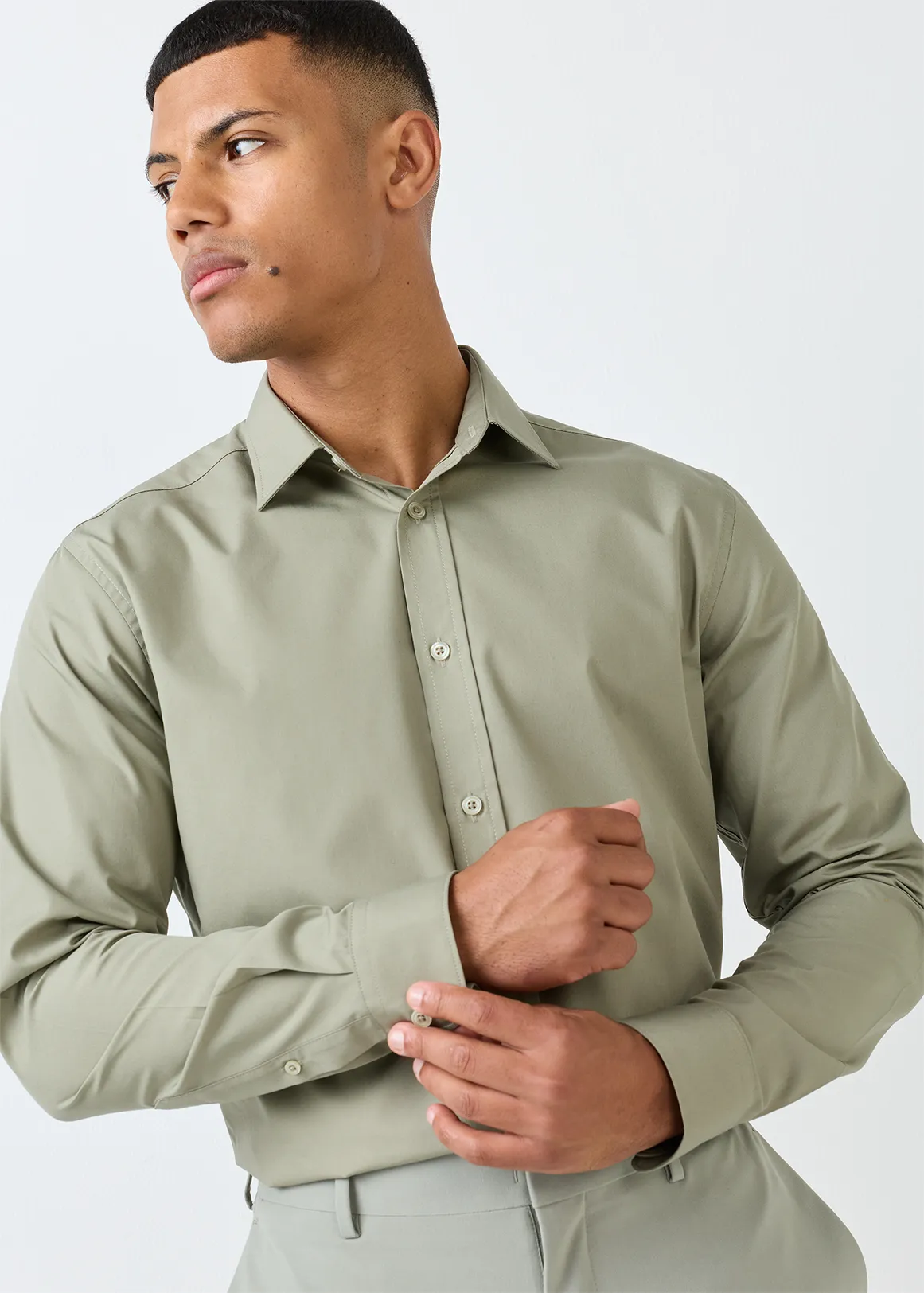 Slim Fit Easy Care Plain Shirt - SAGE
