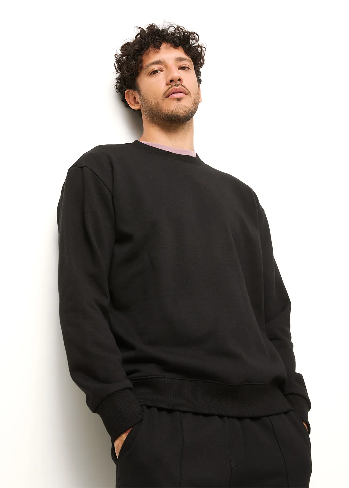 Slim Fit Fleece Sweatshirt - BLACK